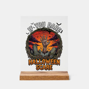 Als je durft Halloween Angst Zombie Hand Grafsteen Acryl Bord