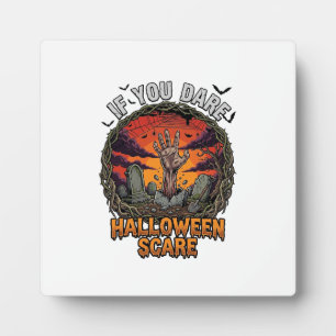 Als je durft Halloween Angst Zombie Hand Grafsteen Fotoplaat