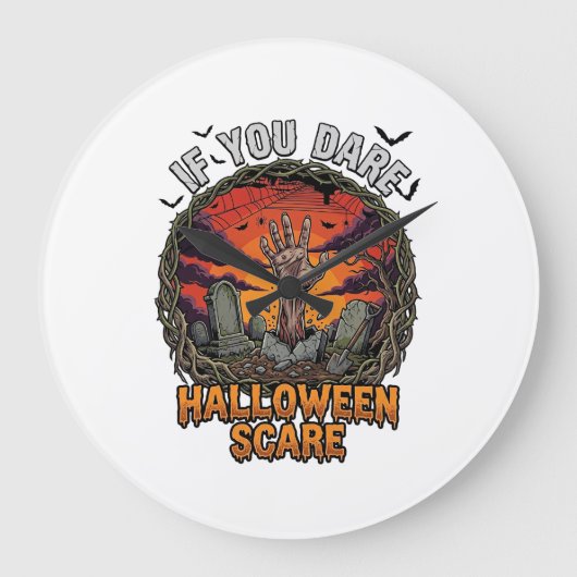 Als je durft Halloween Angst Zombie Hand Grafsteen Grote Klok (Voorkant)