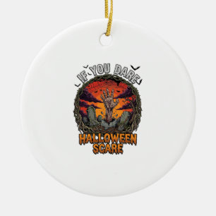 Als je durft Halloween Angst Zombie Hand Grafsteen Keramisch Ornament