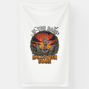 Als je durft Halloween Angst Zombie Hand Grafsteen Spandoek
