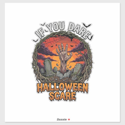 Als je durft Halloween Angst Zombie Hand Grafsteen Sticker (Vel)