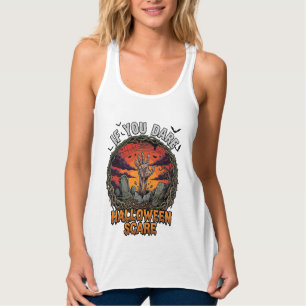 Als je durft Halloween Angst Zombie Hand Grafsteen Tanktop