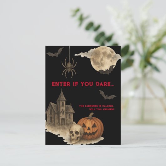 Als je durft - Spooky Haunted House Halloween Briefkaart (Staand voorkant)