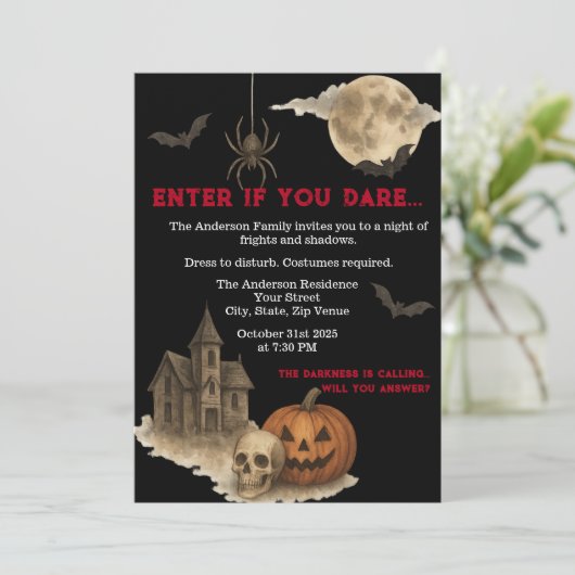 Als je durft - Spooky Haunted House Halloween Kaart (Staand voorkant)