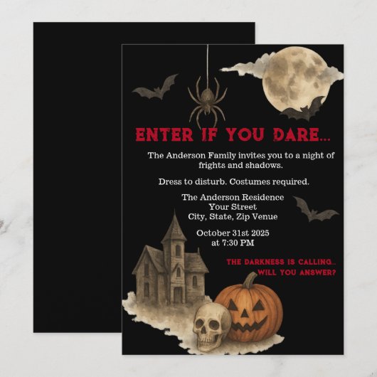 Als je durft - Spooky Haunted House Halloween Kaart (Voorkant / Achterkant)