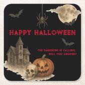 Als je durft - Spooky Haunted House Halloween Kartonnen Onderzetters (Voorkant)