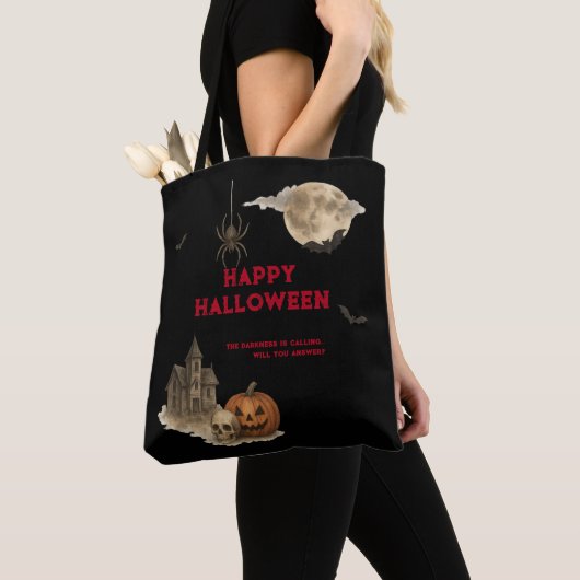 Als je durft - Spooky Haunted House Halloween Tote Bag (Dichtbij)