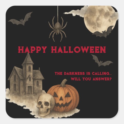 Als je durft - Spooky Haunted House Halloween Vierkante Sticker (Voorkant)