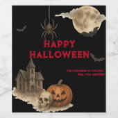 Als je durft - Spooky Haunted House Halloween Wijn Etiket (Enkel label)