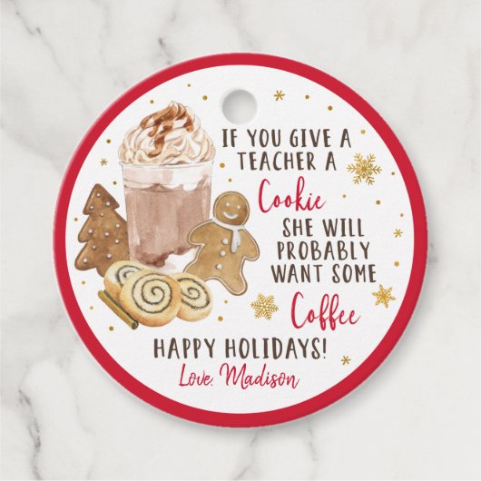 Als je een leraar een cookie winter koffie cadeau  bedankjes labels (Voorkant)
