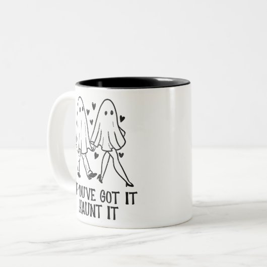 Als je het hebt, achtervolg het - Schattige spookp Tweekleurige Koffiemok (Voorkant links)