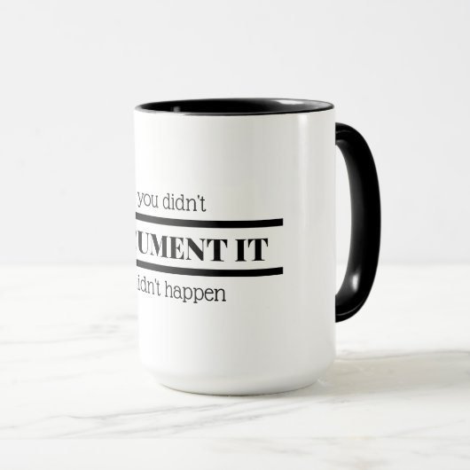 Als je het niet documenteerde, gebeurde het niet. mok (Voorkant rechts)