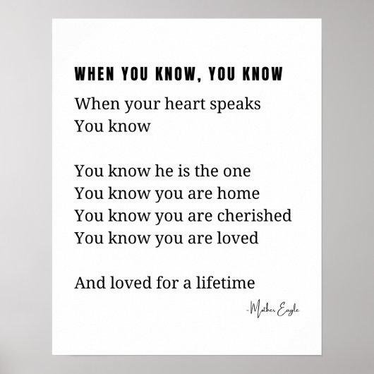 Als je het weet, spreekt je hart liefdesgedicht po poster (Voorkant)