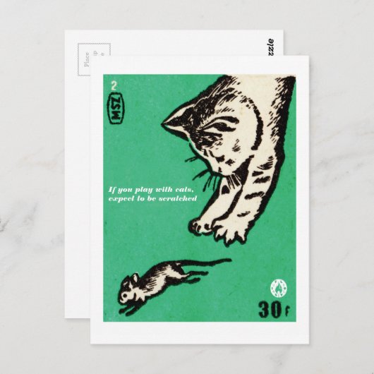 "Als je met katten speelt, verwacht dan dat je kra Briefkaart (Voorkant / Achterkant)