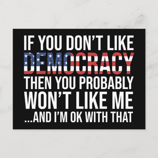 Als je niet van democratie houdt briefkaart (Voorkant)