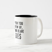 'Als je opgroeit, sterft je hart' Tweekleurige Koffiemok (Voorkant rechts)