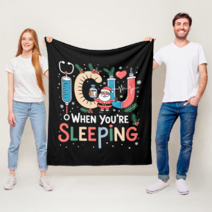 Als je slaapt Grappige ICU-verpleegster Kerstmis  Fleece Deken