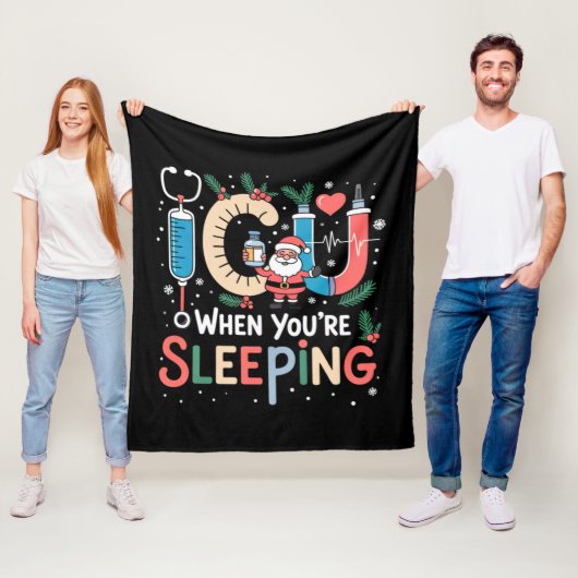 Als je slaapt Grappige ICU-verpleegster Kerstmis  Fleece Deken (In situ)