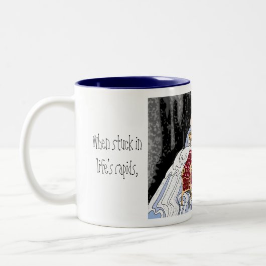 Als je vastzit in de stroomversnellingen van het l tweekleurige koffiemok (Links)