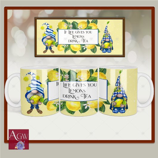 Als live geeft u citroenen kabouters geel blauw mok