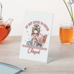 Als mijn boek open is...  reclamebord met voetstuk