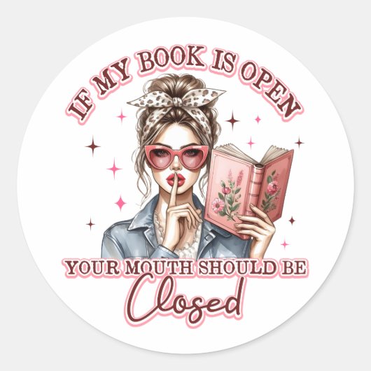 Als mijn boek open is... ronde sticker (Voorkant)