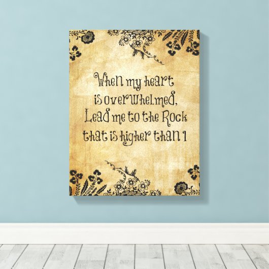 Als mijn hart overweldigd is, is de bijbelversie o canvas afdruk (Insitu (Houten vloer))