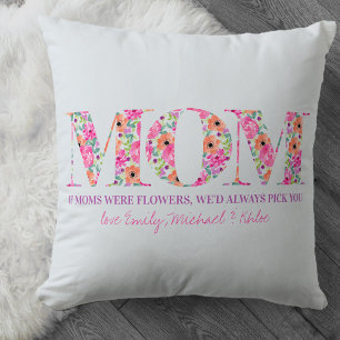 Als Moeders Bloemen Waren Roze Bloemletters Blauw Kussen