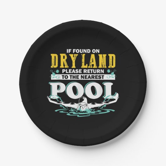 Als op droog land terugkeren naar het zwembad-team papieren bordje (Voorkant)