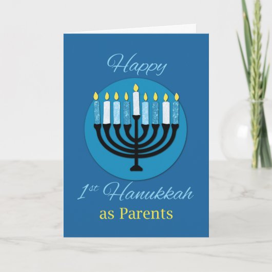 Als ouders eerste Hanukkah Menorah op Dark Blue Kaart (Voorkant)
