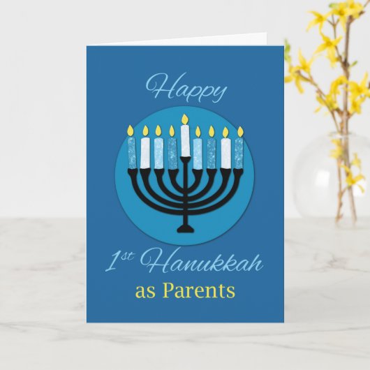 Als ouders eerste Hanukkah Menorah op Dark Blue Kaart (Gele Bloem)