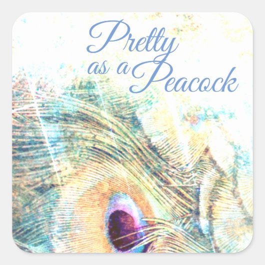 als pauwenpastel paarse blauw wit vierkante sticker (Voorkant)