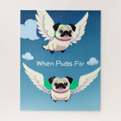 Als pugs vliegen met puppy face in de lucht grappi legpuzzel (Verticaal)
