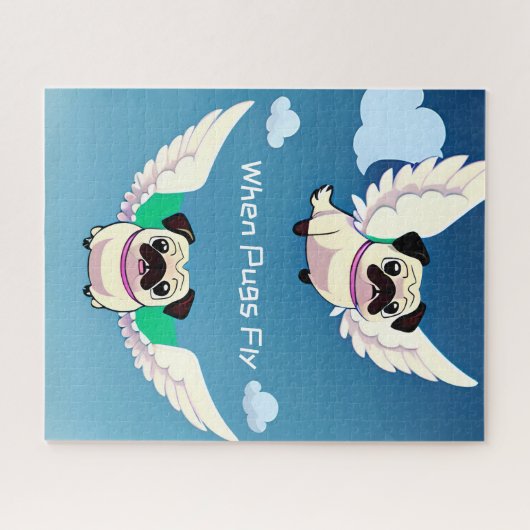 Als pugs vliegen met puppy face in de lucht grappi legpuzzel (Horizontaal)