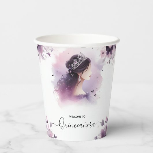 Als Royal Gold Tiara Lila licht Paarse Quinceanera Papieren Bekers (Achterkant)