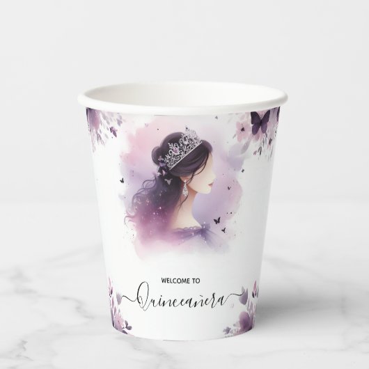 Als Royal Gold Tiara Lila licht Paarse Quinceanera Papieren Bekers (Voorkant)
