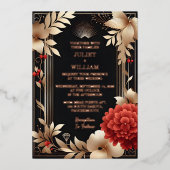 Als Rozen Tuin Diamond Rood Zwart En Gouden Bruilo Folie Uitnodiging (Voorkant)