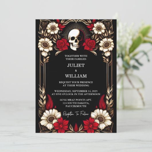 Als Ruby Dikke Claret Wit Hart Rood Zwart Bruiloft Kaart (Staand voorkant)