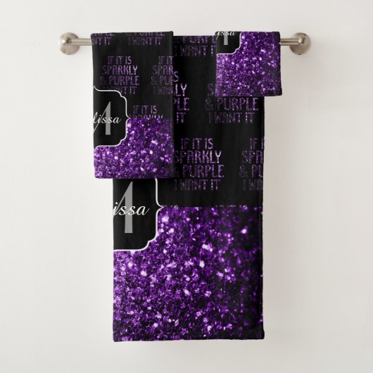 Als Sparkly en Paars wil ik Monogram Black Bad Handdoek (Insitu)