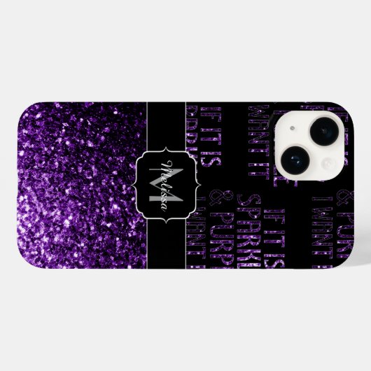 Als Sparkly en Paars wil ik Monogram Black Case-Mate iPhone Case (Achterkant (horizontaal))
