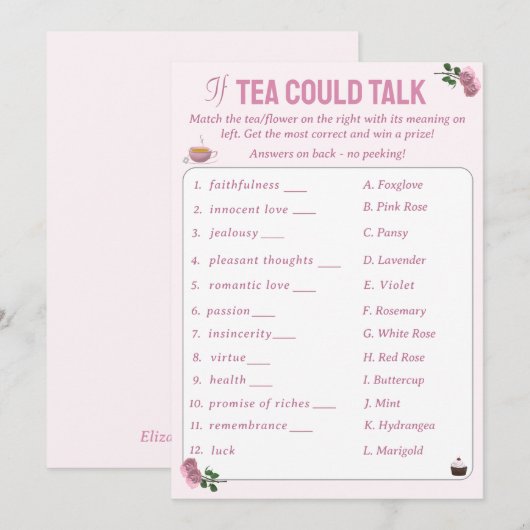 Als Tea zou kunnen praten Vrijgezellenfeest Tea Pa Advieskaart (Voorkant / Achterkant)