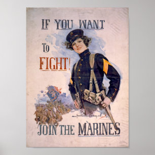 Als u wilt vechten - sluit me aan bij de Marine Poster