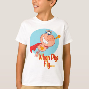 als varkens een superheld vliegen die een cartoon  t-shirt