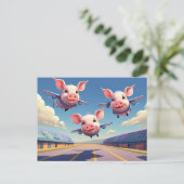 Als varkens vliegen Funny Pigs Luchthaven Briefkaart (Staand voorkant)