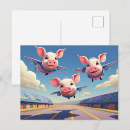 Als varkens vliegen Funny Pigs Luchthaven Briefkaart