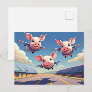 Als varkens vliegen Funny Pigs Luchthaven Briefkaart