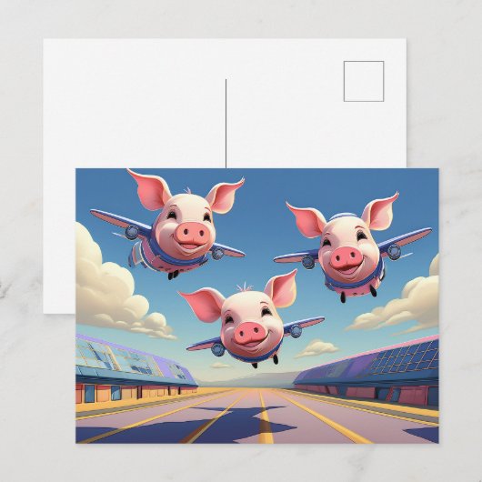 Als varkens vliegen Funny Pigs Luchthaven Briefkaart (Voorkant / Achterkant)