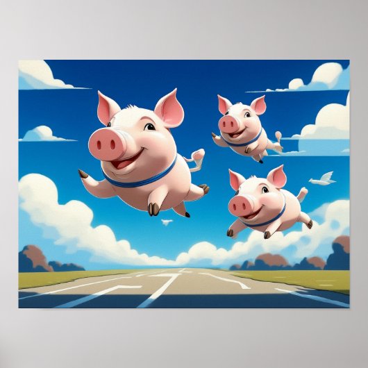 Als varkens vliegen Grappige gevleugelde varkens Poster (Voorkant)