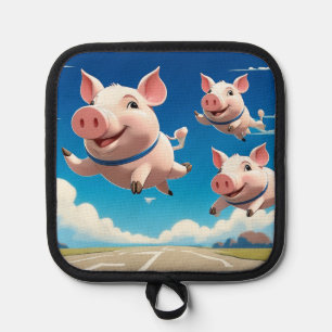 Als varkens vliegen Grappige in de lucht zijnde zw Pannenlap